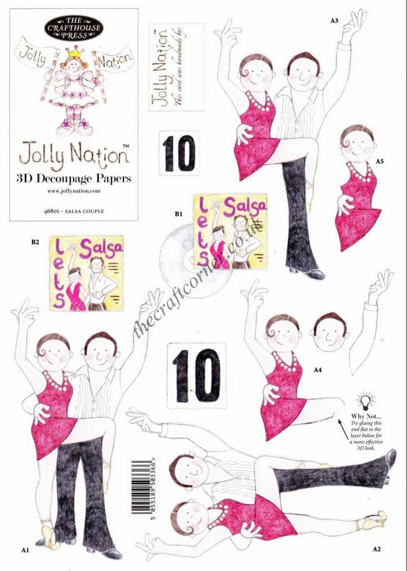 Salsa Dancing Couple Jolly Nation Die Cut 3D Decoupage Sheet