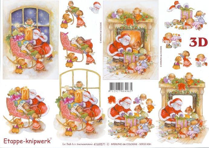 Santa And His Helpers 3d Decoupage Sheet