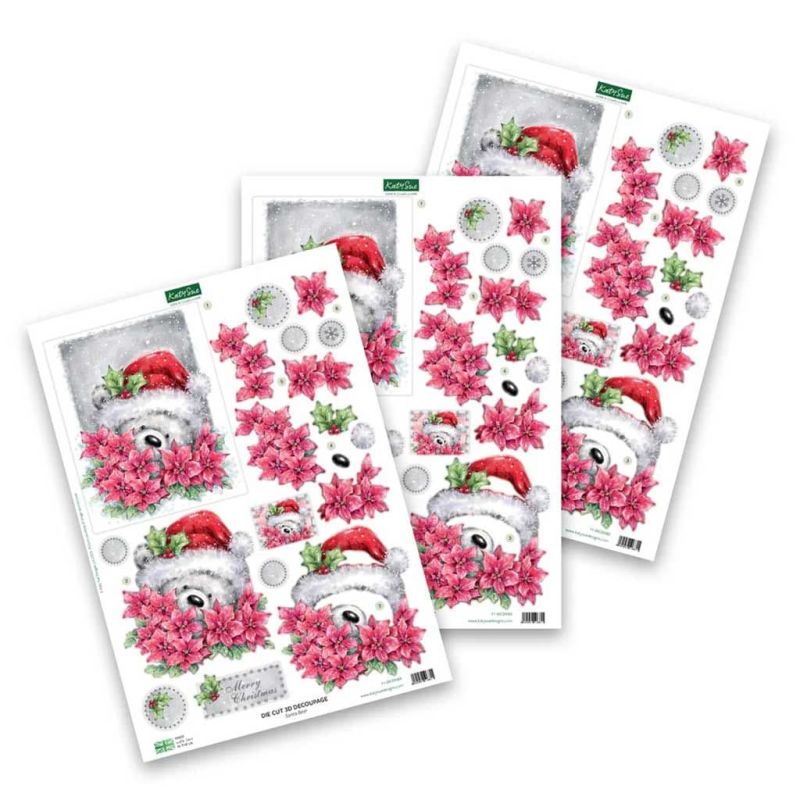 Santa Bear 3pk Die Cut 3d Decoupage Craft Sheets by Katy Sue