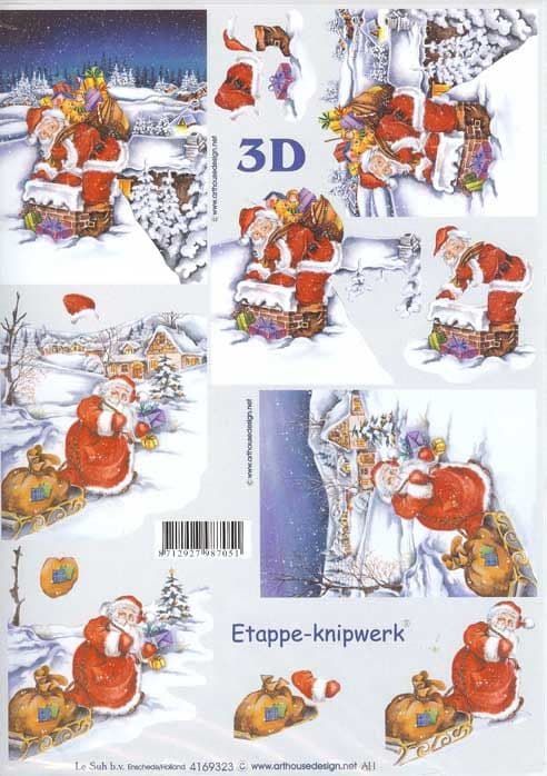 Santa Pulling His Sleigh Designs 3d Decoupage Sheet