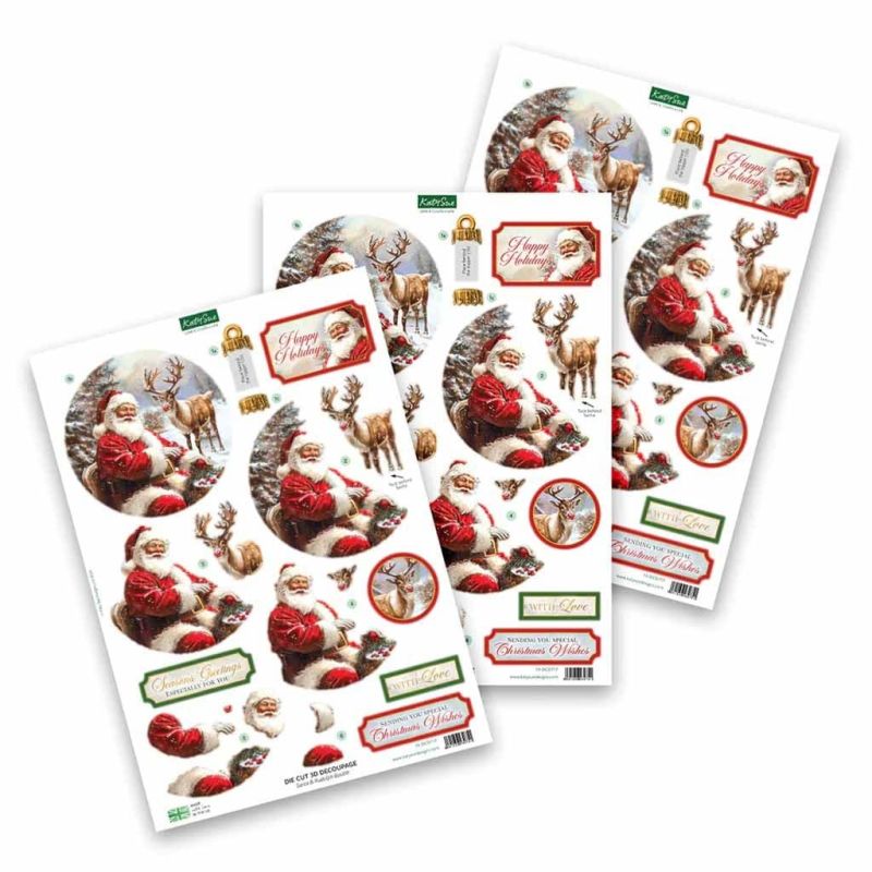 Santa & Rudolph Bauble 3pk Die Cut 3d Decoupage Craft Sheets by Katy Sue