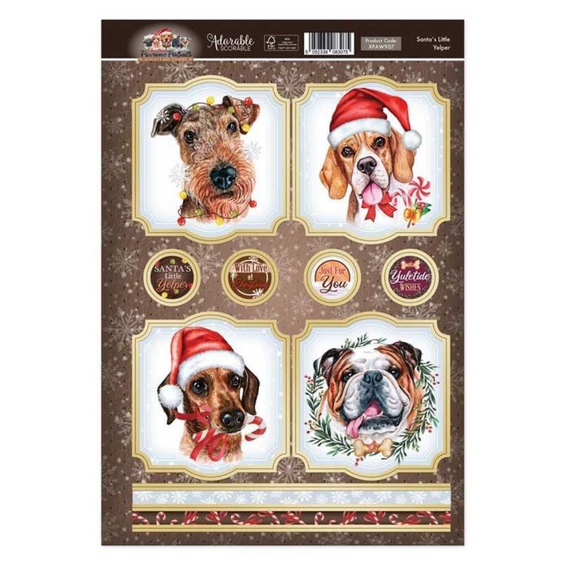 Santa's Little Yapper Pawsome Portraits Dog Die Cut Topper Craft Sheet