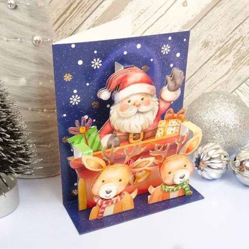 Santa's On His Way Pop Up Stepper Card Paper Craft Sheet