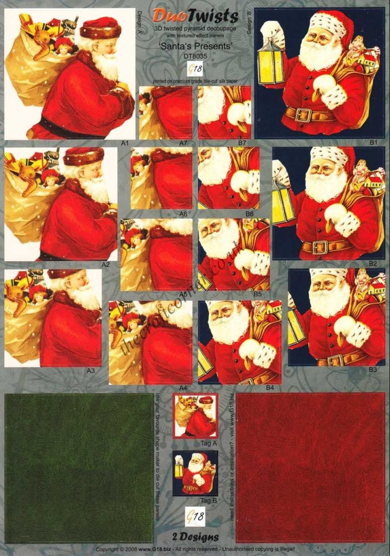 Santa's Presents Die Cut Duo Twists Pyramid 3d Decoupage Sheet