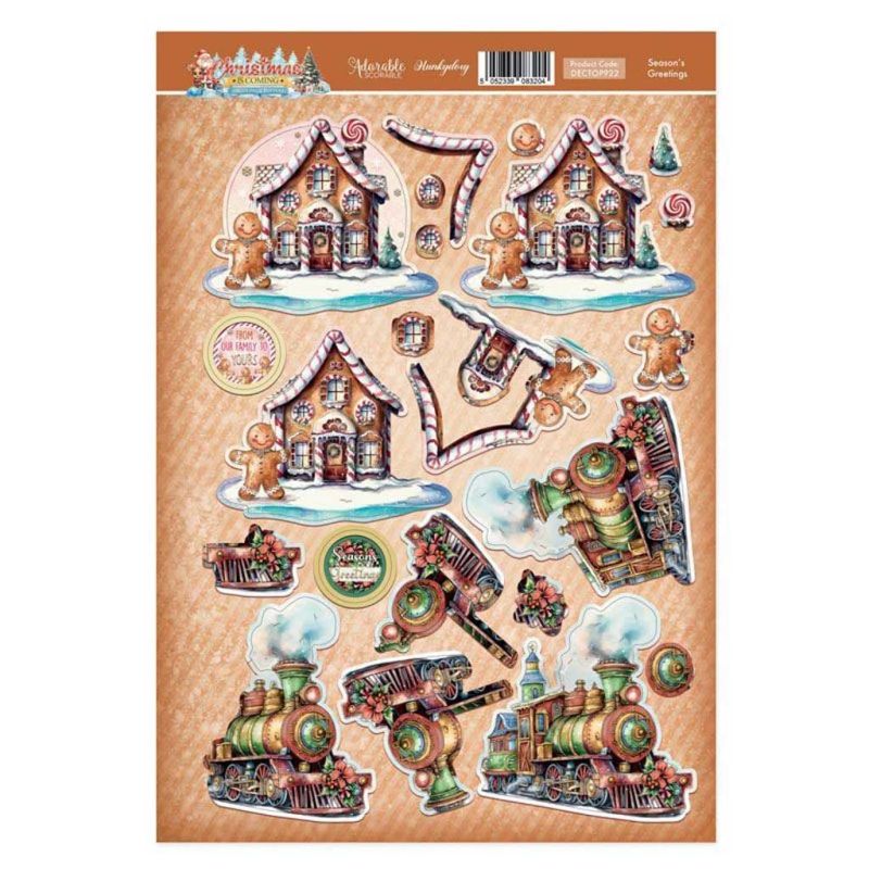 Season's Greetings Gingerbread House & Steam Train Paper Craft Die Cut 3d Decoupage