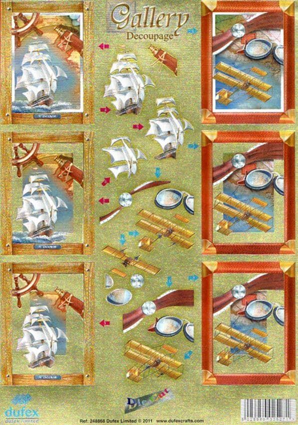 Ship & Biplane Transport Themed 3d Die Cut Decoupage Sheet From Dufex