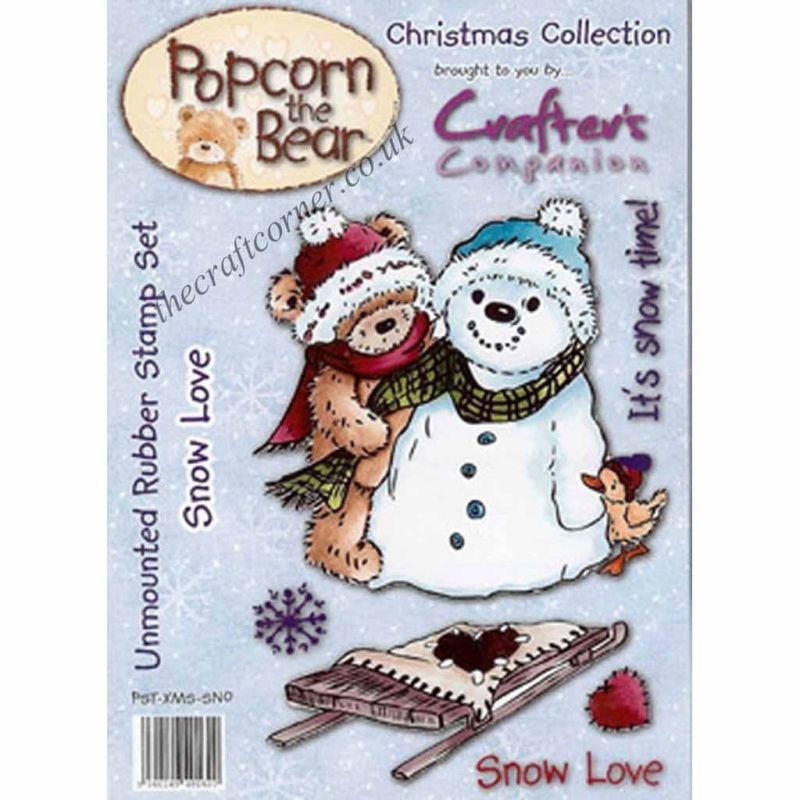 Snow Love Christmas Popcorn Bear Unmounted Rubber Stamps