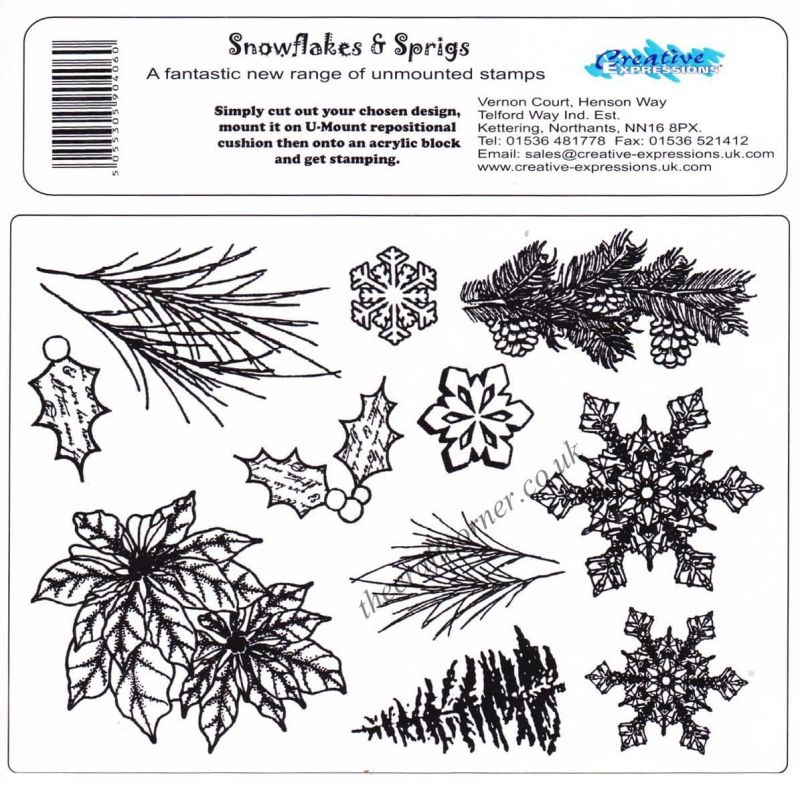 Snowflakes & Sprigs 11 Uncut & Unmounted Rubber Stamps