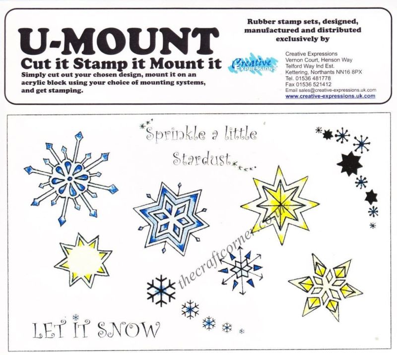 Snowflakes & Wording 10 Uncut & Unmounted Rubber Stamps