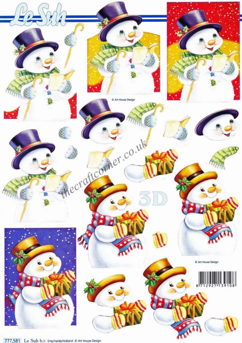 Snowman Singing & Delivering A Gift 3d Decoupage Sheet