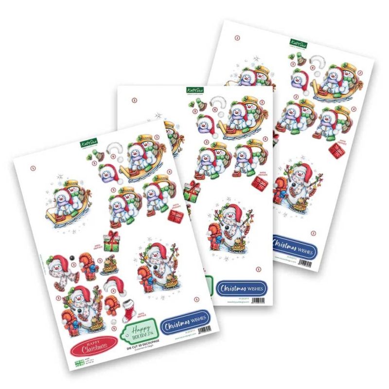 Snowmen & Sleigh 3pk Die Cut 3d Decoupage Craft Sheets by Katy Sue