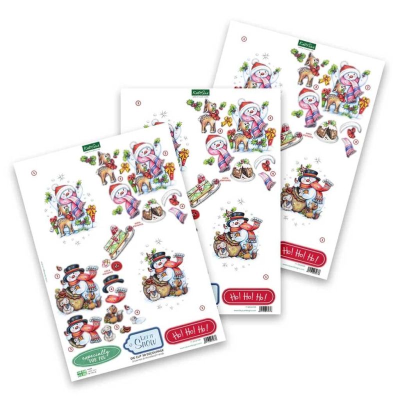 Snowmen & Woodland Friends 3pk Die Cut 3d Decoupage Craft Sheets by Katy Sue