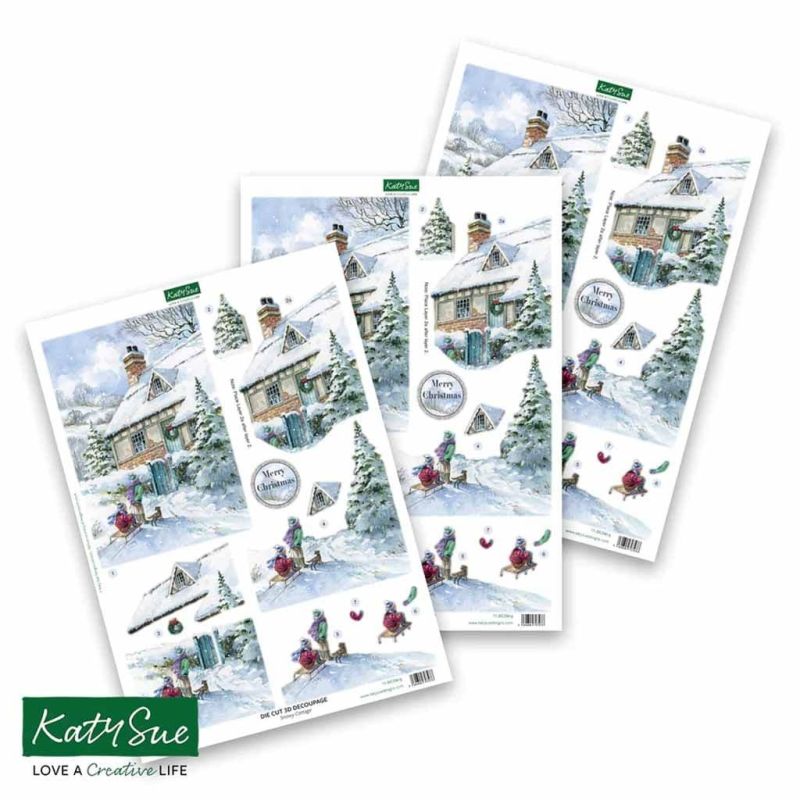 Snowy Cottage 3pk Die Cut 3d Decoupage Craft Sheets by Katy Sue