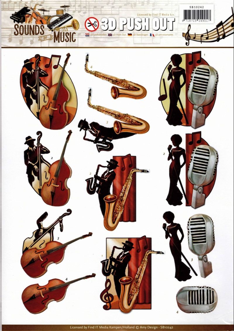 Sounds of Music Jazz Band - Amy Designs 3D decoupage Die Cut Sheet