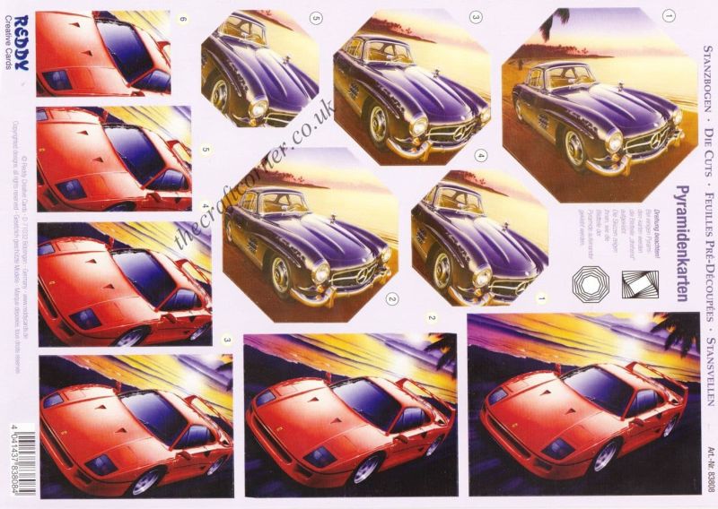 Sports Cars, Truck & Motorbike Designs Die Cut 3d Decoupage Sheet