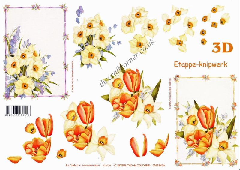 Spring Daffodils & Tulips 3d Decoupage Sheet