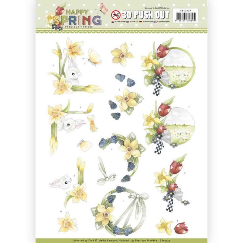 Spring Flowers & Bunny Die Cut 3d Decoupage Paper Craft Sheet