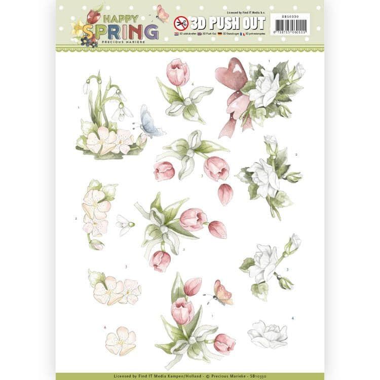 Spring Flowers in Watercolour Effect 3D decoupage Die Cut Sheet