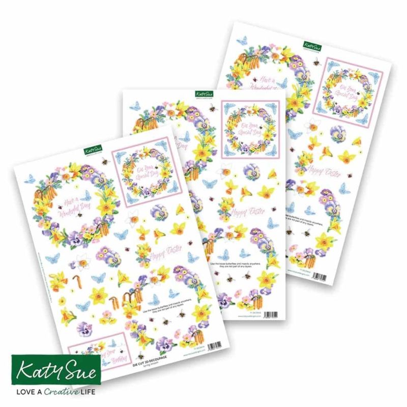 Spring Wreath 3pk Die Cut 3d Decoupage Craft Sheets by Katy Sue