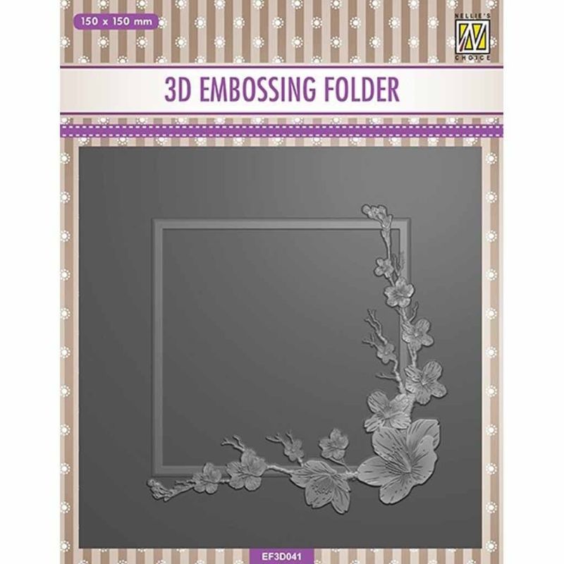 Square Frame With Blossom Flowers 3d Embossing Folder