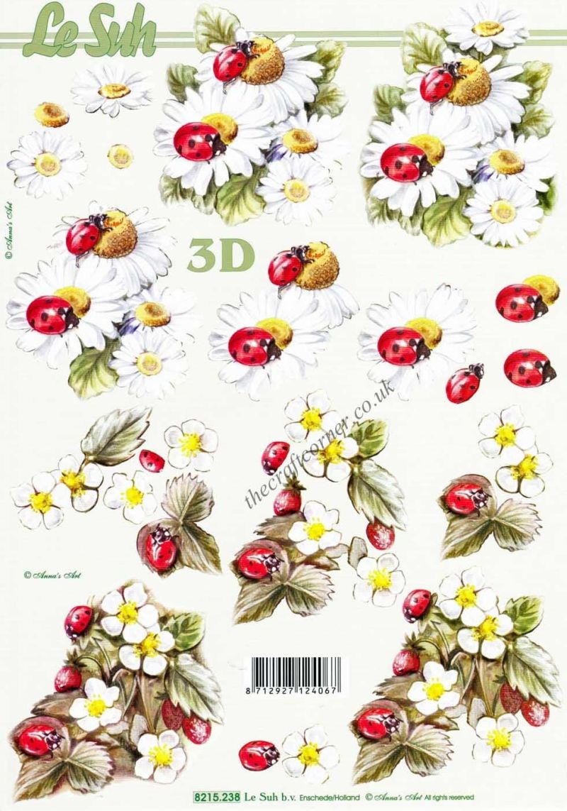 Strawberry & Daisy Florals With Ladybirds 3d Decoupage Sheet