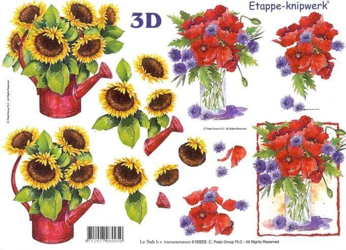 Sunflowers & Poppies Flowers 3d Decoupage Sheet