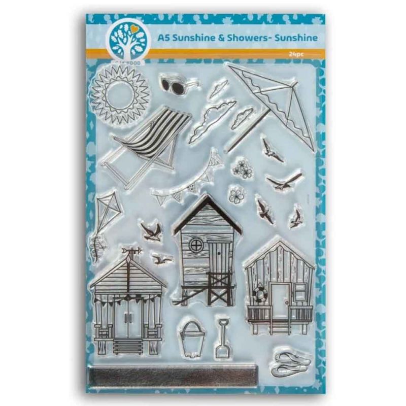 Sunshine Beach Huts Cler Rubber Stamps For Paper Crafting