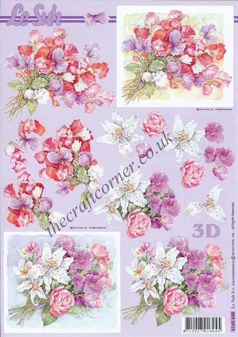 Sweet Peas Flower Bouquet 3d Decoupage Sheet