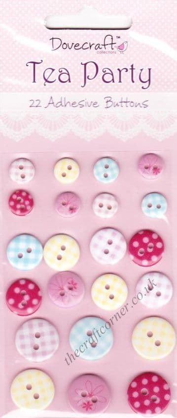 Tea Party 22 Adhesive Buttons by Dovecraft