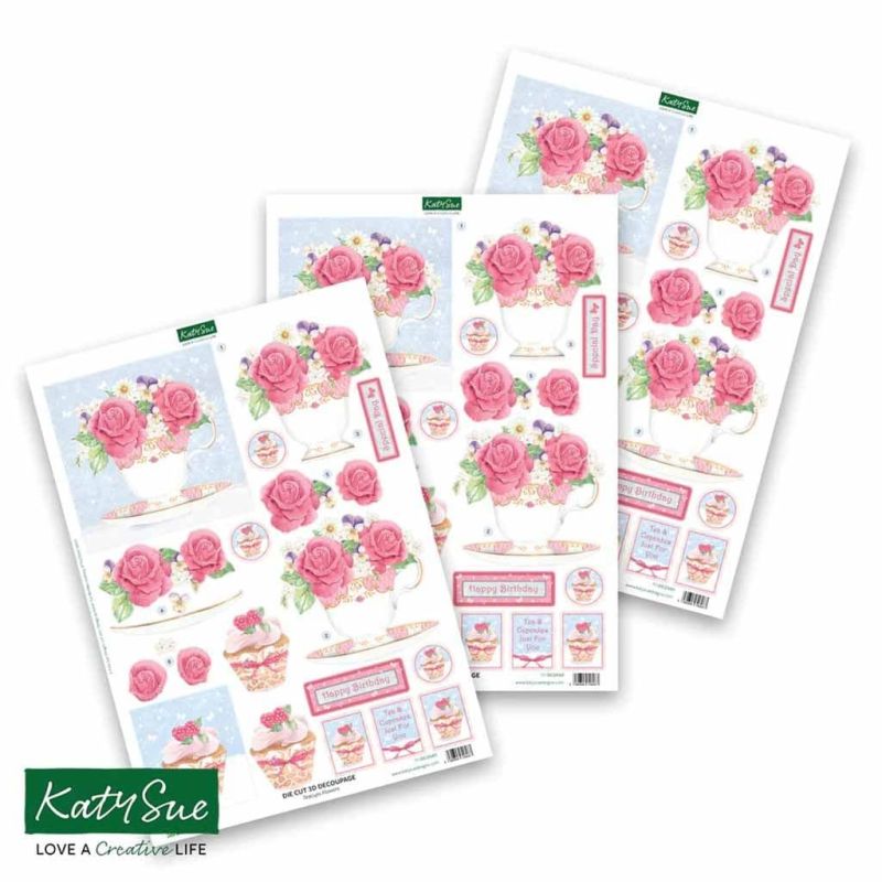 Teacup Flowers 3pk Die Cut 3d Decoupage Craft Sheets by Katy Sue