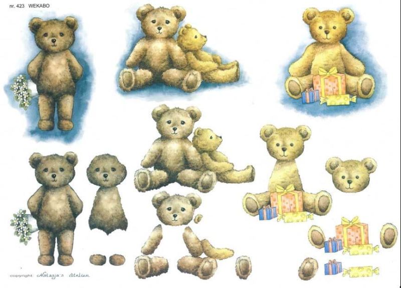 Teddies With Gifts 3d Decoupage Sheet