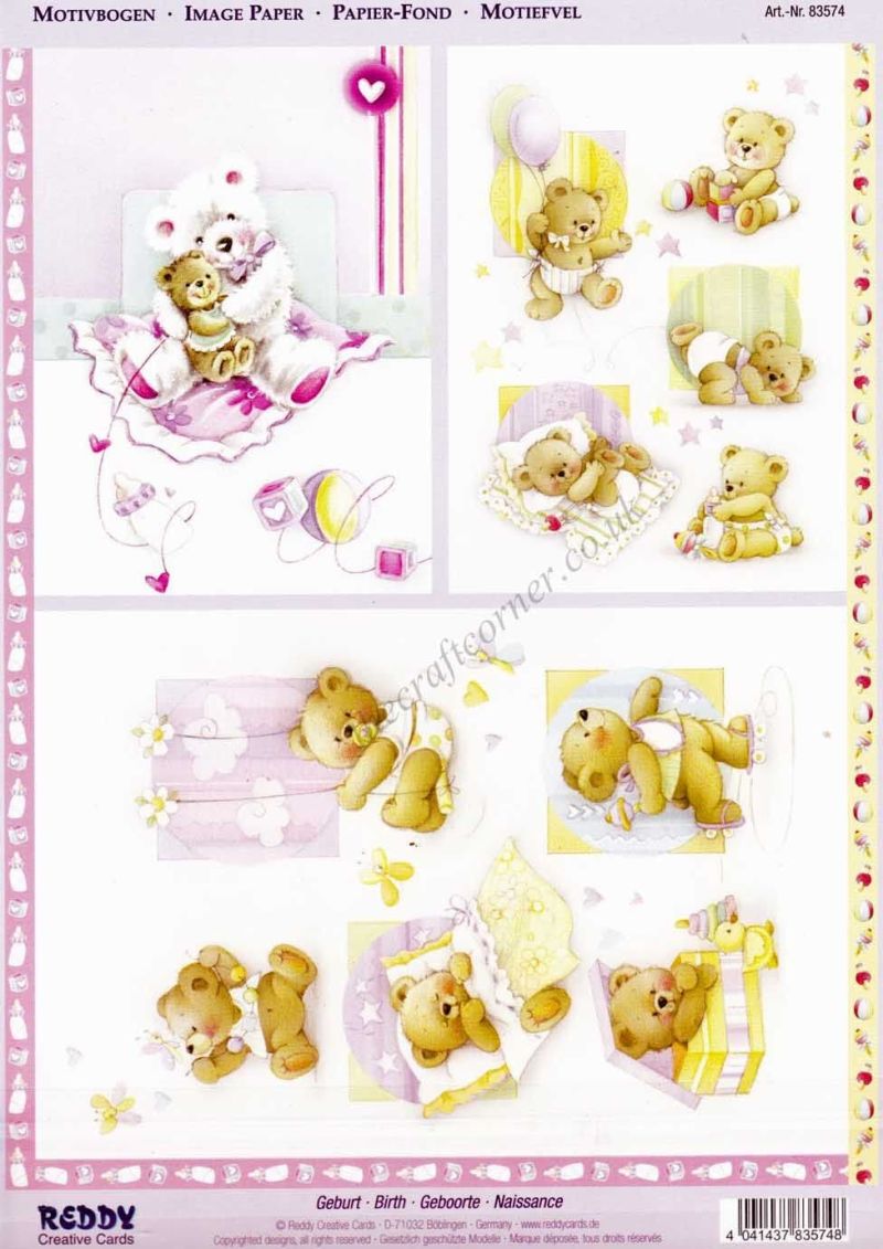 Teddy Bear Designs For a New Baby Die Cut 3d Decoupage 2 Sheets From Reddy Creative Cards