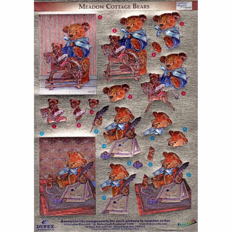 Teddy Bears Playing 3d Die Cut Decoupage Sheet From Dufex