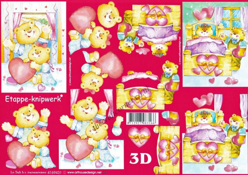 Teddy Bears With Love Hearts 3d Decoupage Sheet