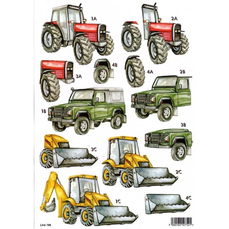 Tractor and Digger  Die Cut 3d Decoupage Sheet From Craft UK Ltd