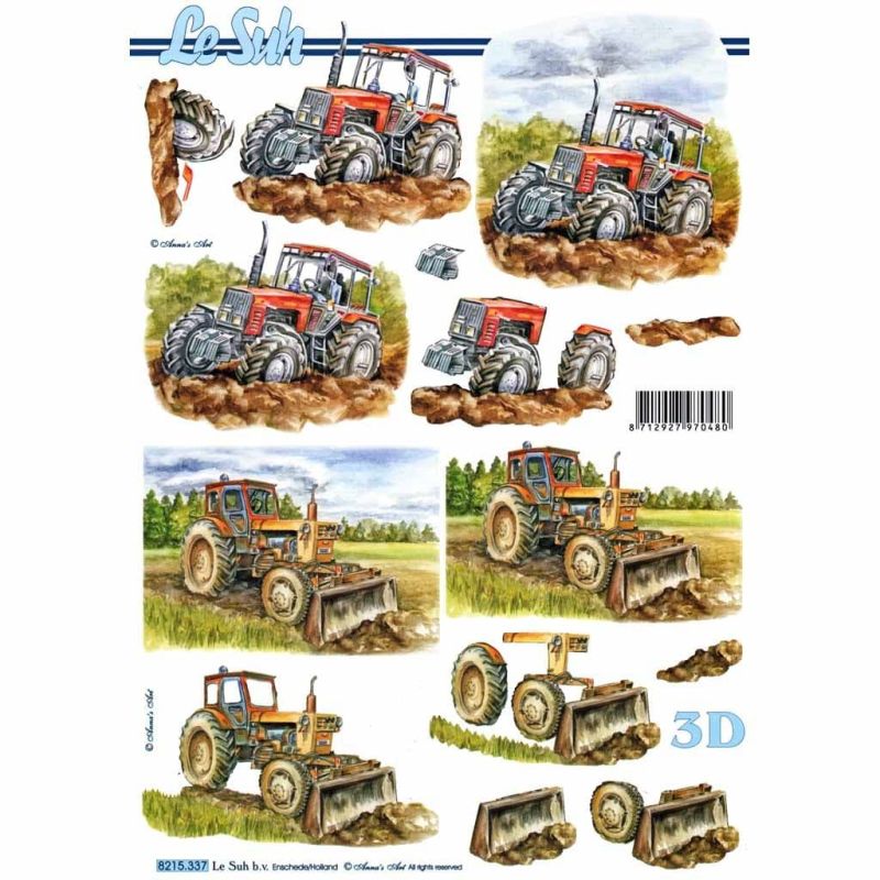 Tractors 1 3d Decoupage Sheet from Le Suh