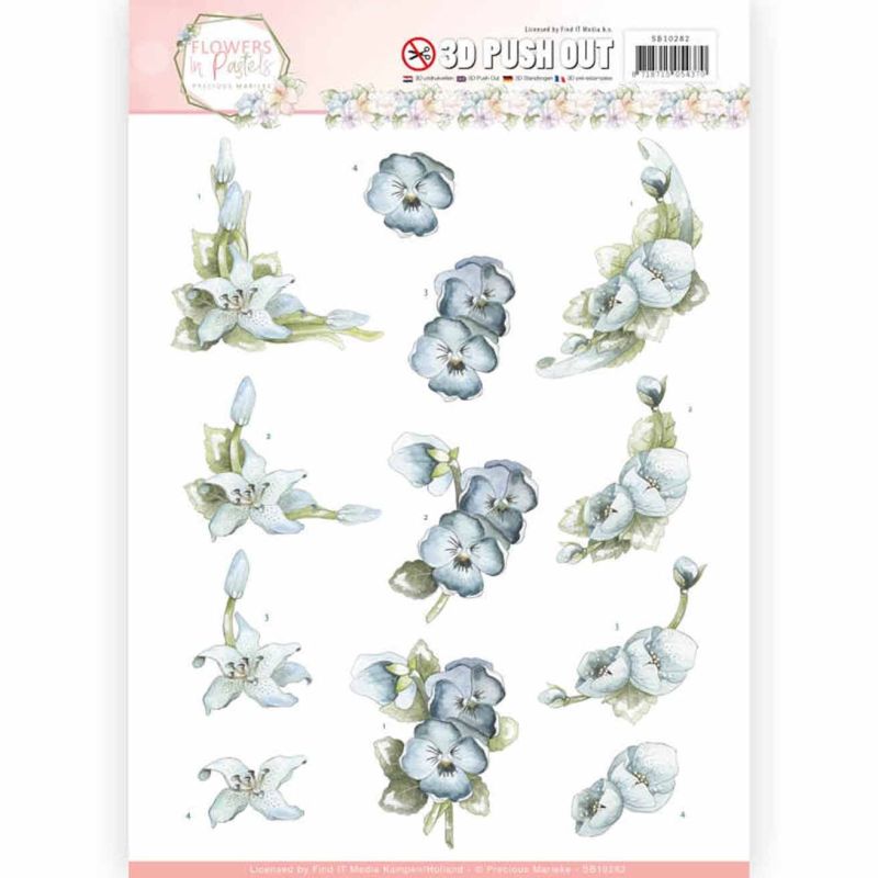 True Blue Flowers In Pastels 3D Decoupage Die Cut Paper Craft Sheet