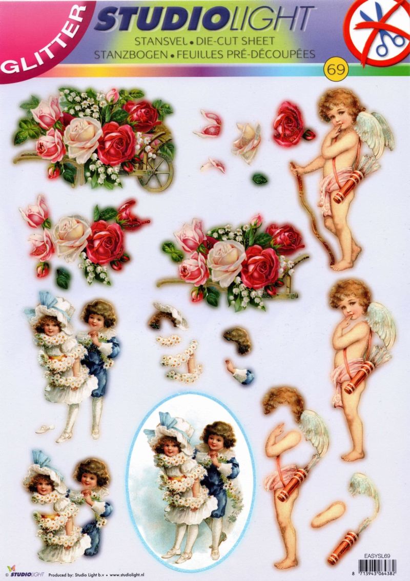 Victorian Children & Roses 3D Decoupage Die Cut Sheet - No Cutting Required