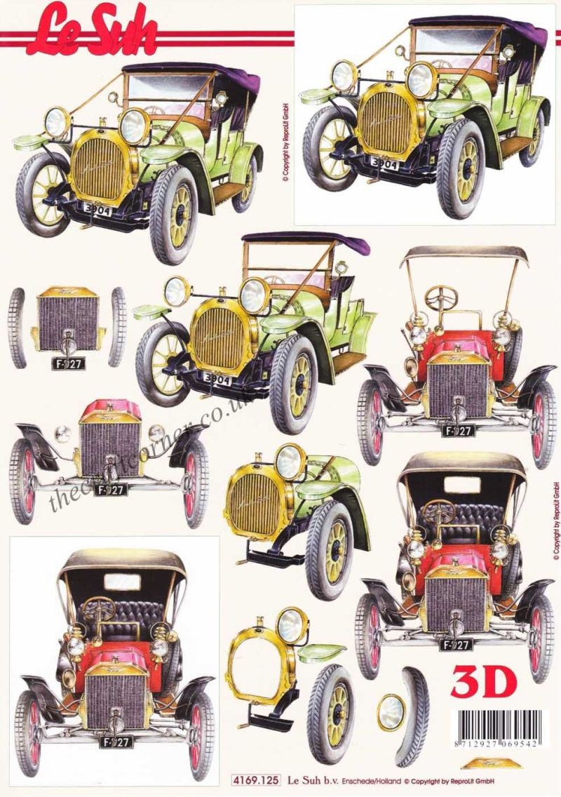 Vintage Cars 3d Decoupage Craft Sheet