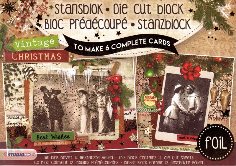 Vintage Christmas 3d Gold Foil Die Cut Decoupage A5 Block  By Studio Light - No Cutting