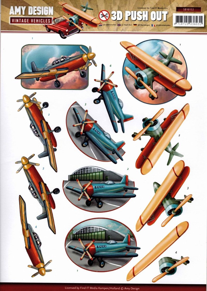 Vintage Vehicles Planes - Amy Designs 3D decoupage Die Cut Sheet