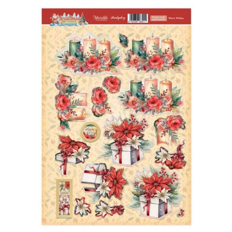 Warm Wishes Christmas Candles & Poinsettia Gift Paper Craft Die Cut 3d Decoupage