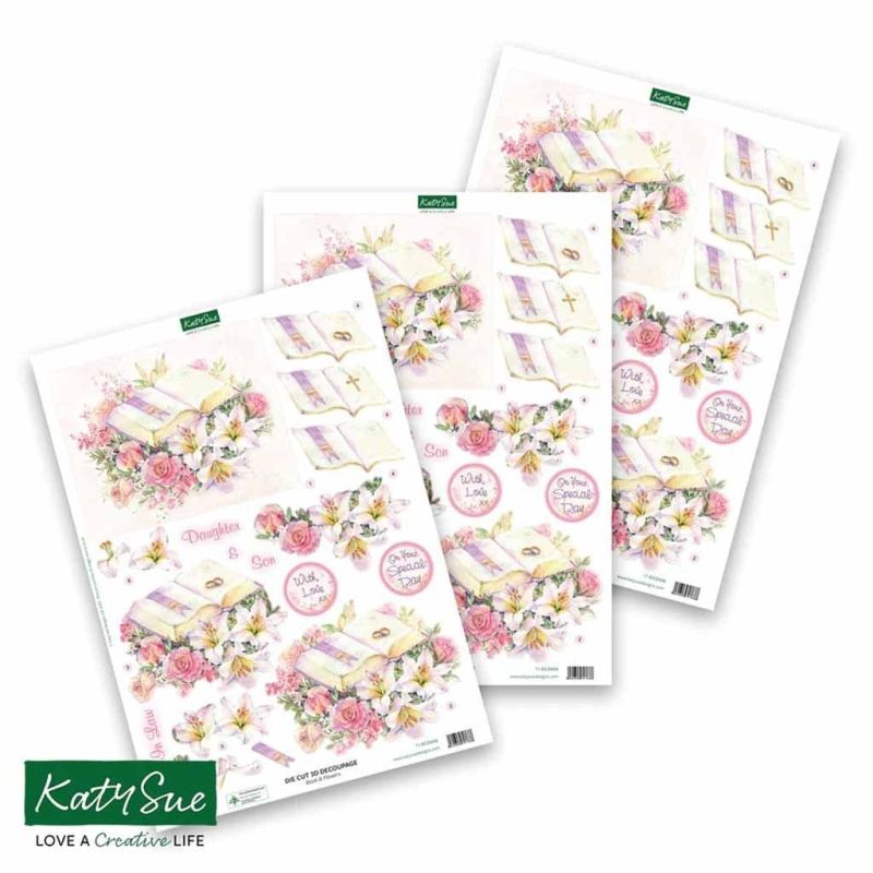 Wedding Book & Flowers 3pk Die Cut 3d Decoupage Craft Sheets by Katy Sue