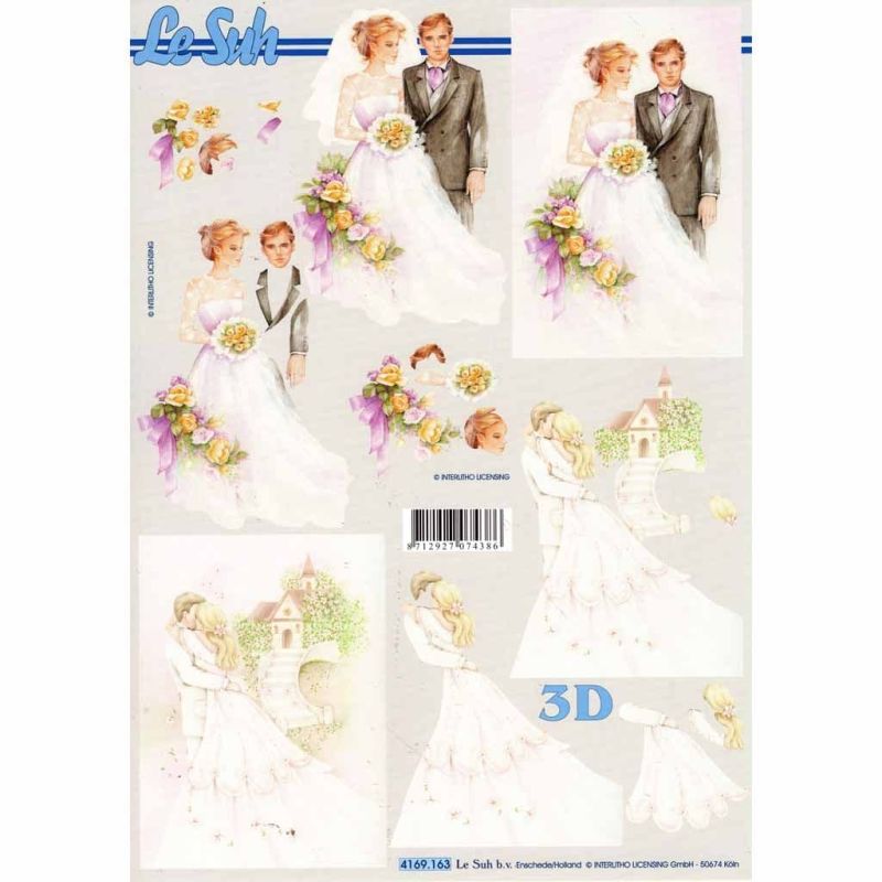 Wedding Couple & Church 3d Decoupage Craft Sheet from Le Suh