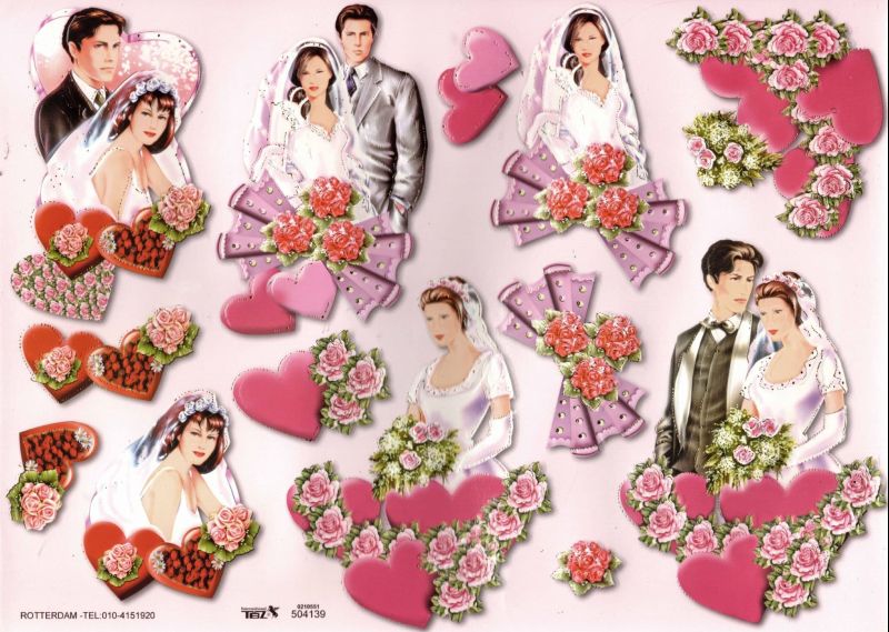 Wedding Couple & Roses Embossed 3d Decoupage Sheet