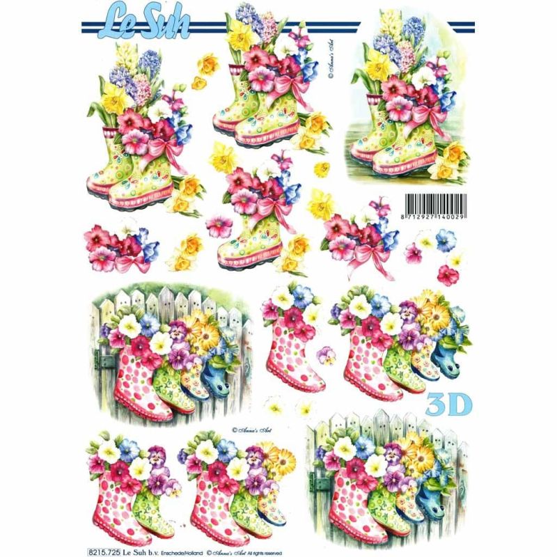 Wellington Boots Filled With Flowers 3d Decoupage Sheet By Le Suh