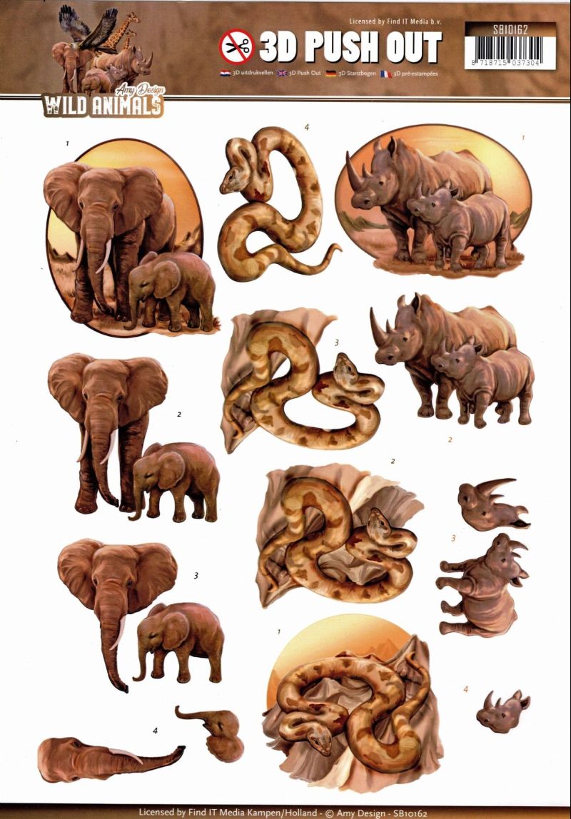 Wild Animals 1 African Animals - Amy Designs 3D decoupage Die Cut Sheet