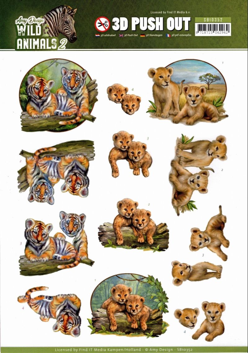 Wild Animals 2 Big Cat Cubs - Amy Designs 3D decoupage Die Cut Sheet