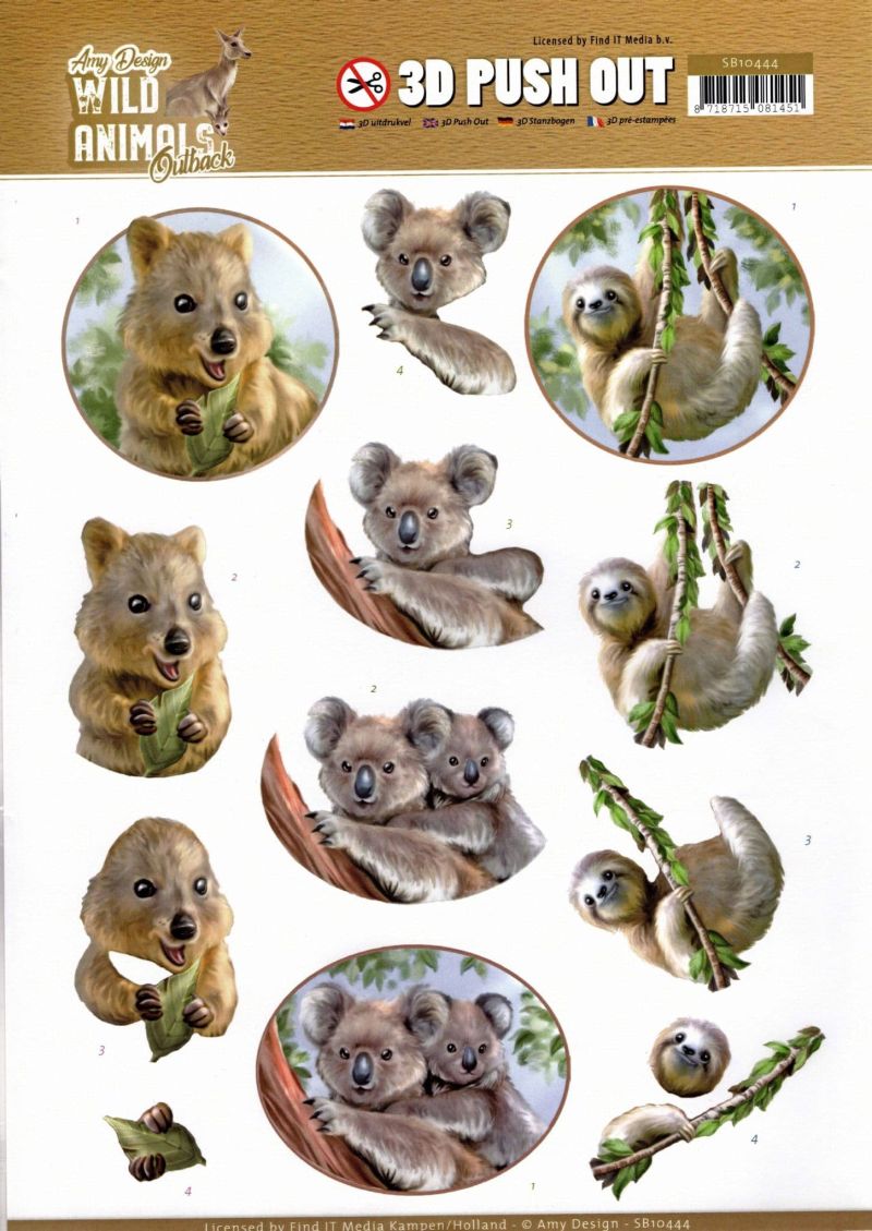 Wild Animals Outback Marsupials - Amy Designs 3D decoupage Die Cut Sheet