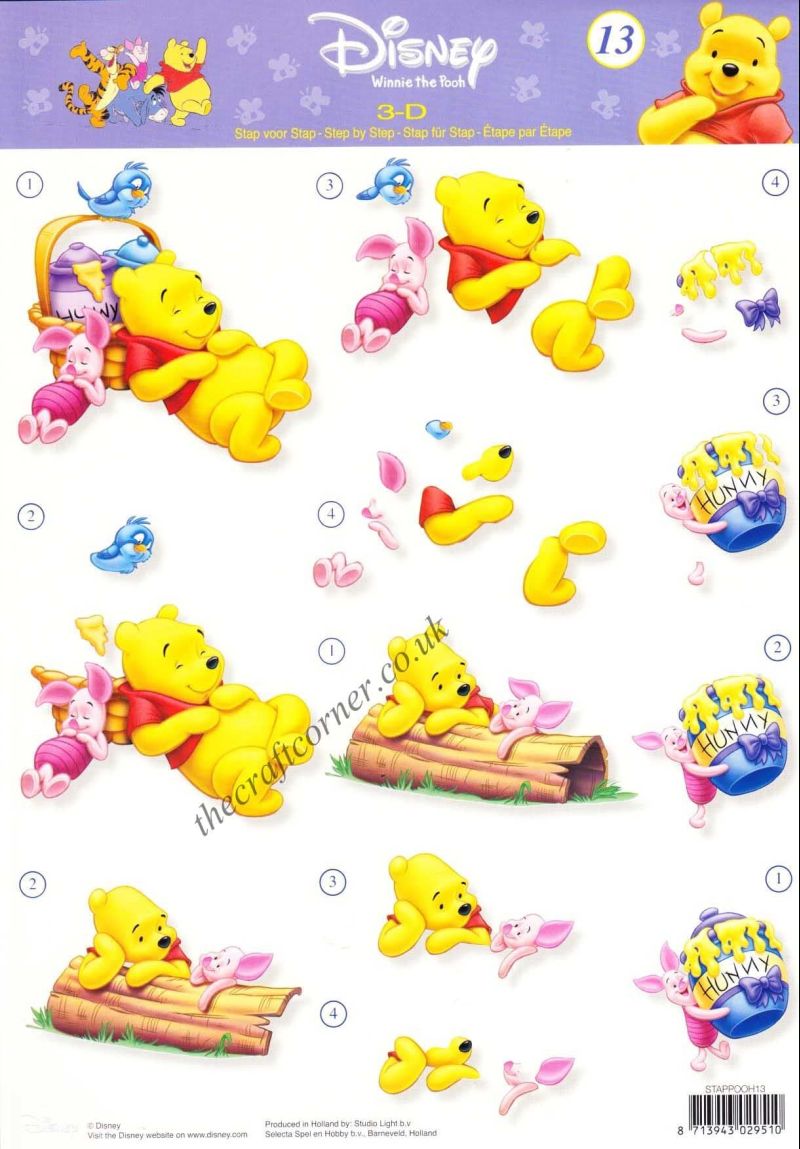 Winnie the Pooh 13 Winnie The Pooh and Piglet with Honey 3d Decoupage Sheet.